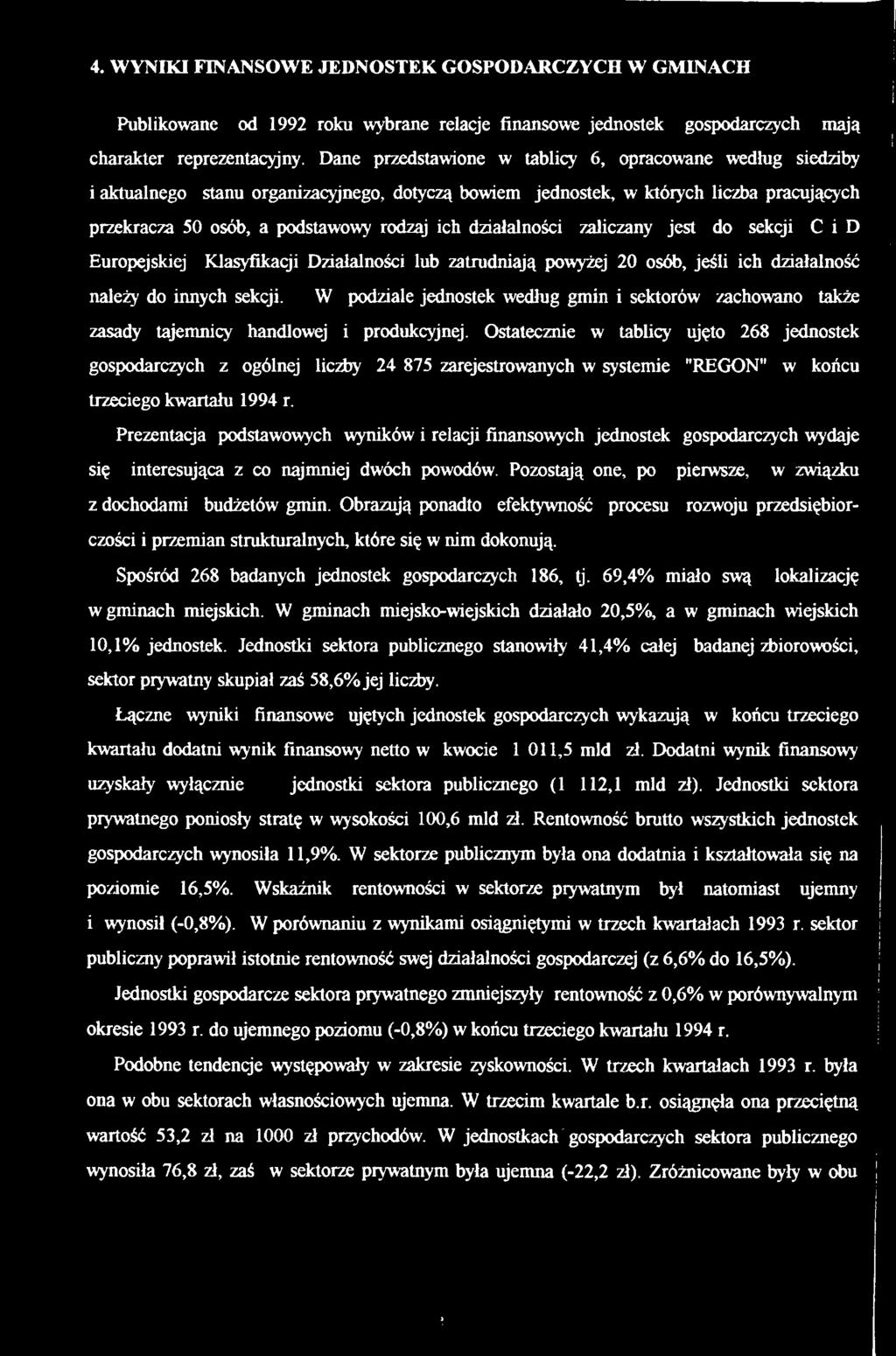 Ostatecznie w talicy ujęto 68 jednostek gospodarczych z ogólnej liczy 4 875 zarejestrowanych w systemie "REGON" w końcu trzeciego kwartału 994 r.