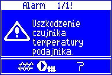 Sprawdzenie czujnika temperatury opisano w pkt. 12.9. Regulator może pracować przy odłączonym czujniku temperatury podajnika, po ustawieniu parametru max. temperatura podajnika = 0.