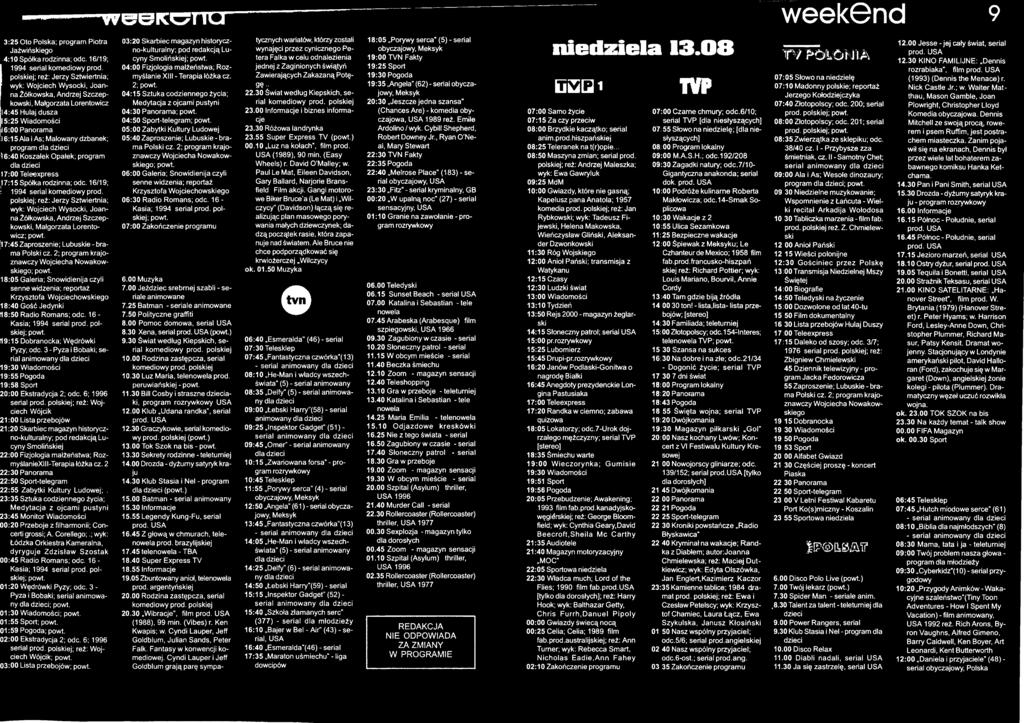 2; program krajoznawczy Wojciecha Nowakowskiego; powt. 18:05 Galeria; Snowidienija czyli senne widzenia; reportaż Krzysztofa Wojciechowskiego 18:40 Gość Jedynki 8:50 Radio Romans; ode.