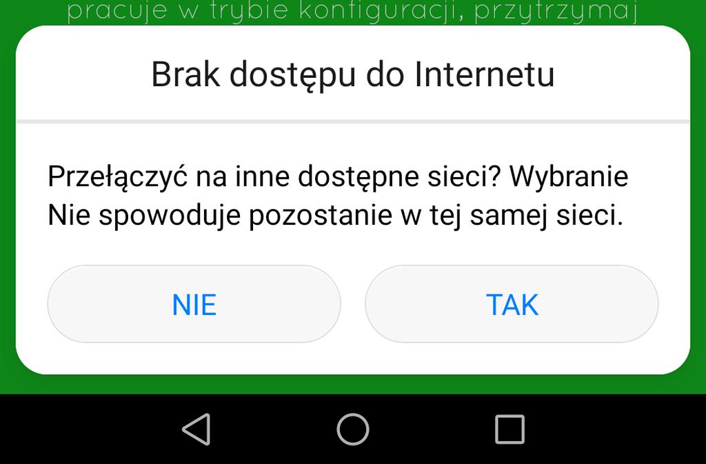 Informuje jedynie o tym, że smartfon połączył się z siecią Wi-Fi urządzenia, która nie ma dostępu do Internetu.