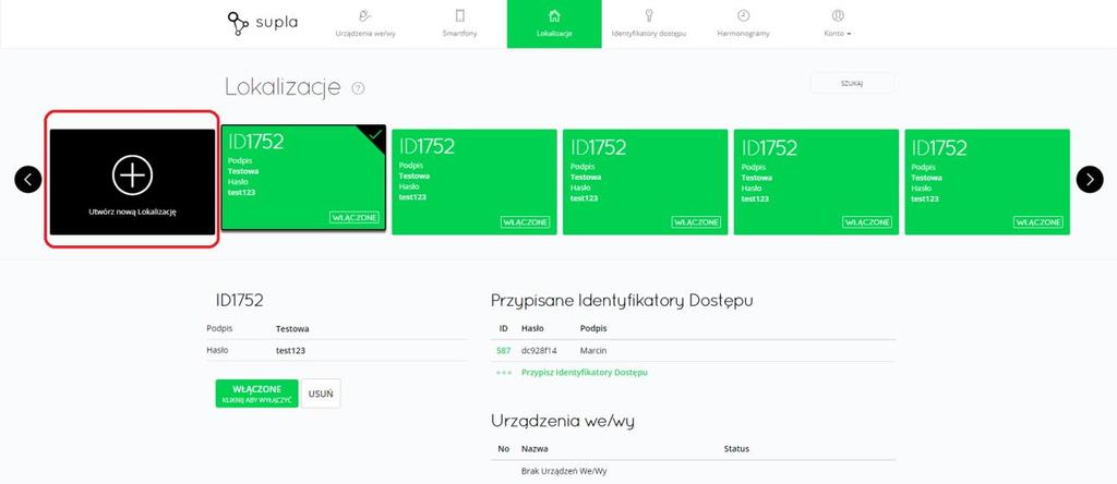 Lokalizacje Każde urządzenie wejścia/wyjścia w systemie należy do lokalizacji. Jest to nic innego jak grupa urządzeń umiejscowiona w obrębie zdefiniowanej przez użytkownika grupy/pomieszczenia.