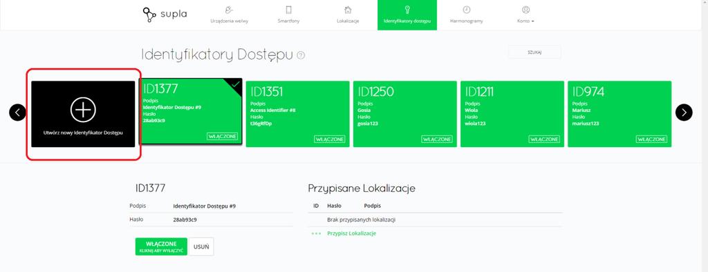 Identyfikatory dostępu Identyfikator Dostępu stanowi swego rodzaju klucz umożliwiający uzyskanie dostępu do systemu przez urządzenia klienckie (smartfony/tablety).