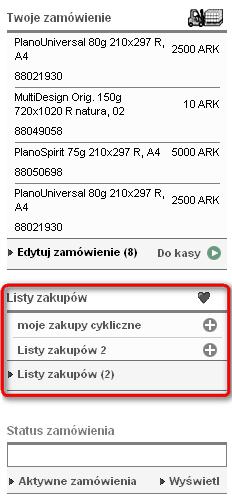 KaŜda operacja aktualizacji koszyka lub list zakupowych powoduje wyświetlenie przez kilka sekund okienka informacyjnego.