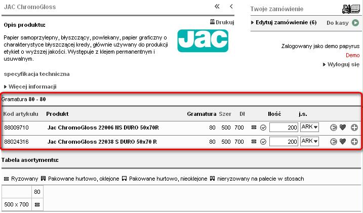 Po wybraniu interesującego produktu pojawiają się na stronie informacje o produkcie oraz znane z powyŝszych przykładów ikonki:,,.