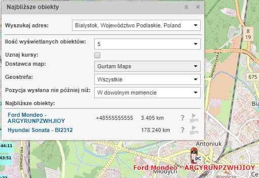 użytkownikowi informacji o odległości między jego obiektami, a punktem z adresem.
