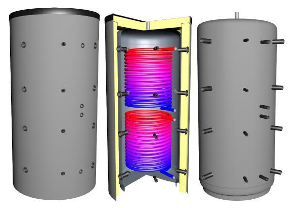 Zbiorniki akumulacyjne (PSI, PSIS, PSIS2) 300-5000l Zastosowanie: olej, gaz, paliwa stałe, pompy ciepła, kolektory słoneczne i tym podobne Materiał: stal S235JRG2, według DIN 4753 Wykonanie: zbiornik