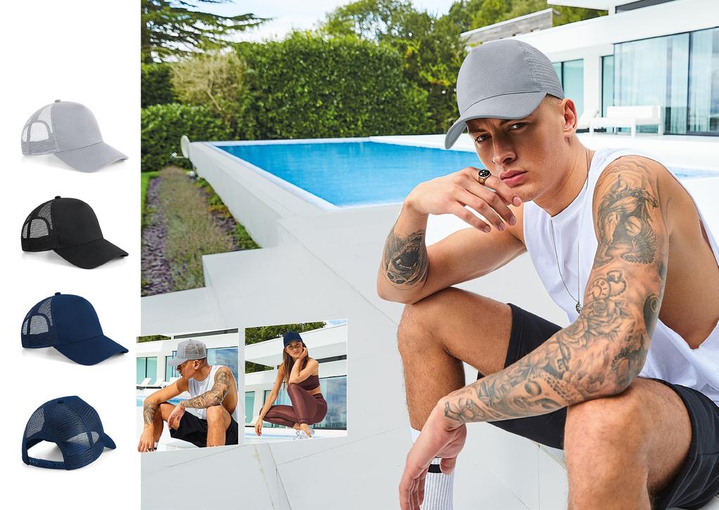 642 CZAPKA Z MIKRO DZIANINY Z DASZKIEM SNAPBACK Przedni panel: 100% poliester Panele tylne ze 100% siatki poliestrowej Odczepiana metka TearAway