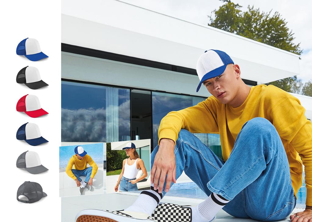 647 / / / / / 6-PANELOWA CZAPKA Z DASZKIEM SNAPBACK 100% Bawełniany panel przedni oraz daszek Panele tylne ze 100% siatki poliestrowej Średnio zakrzywiony daszek Tylna