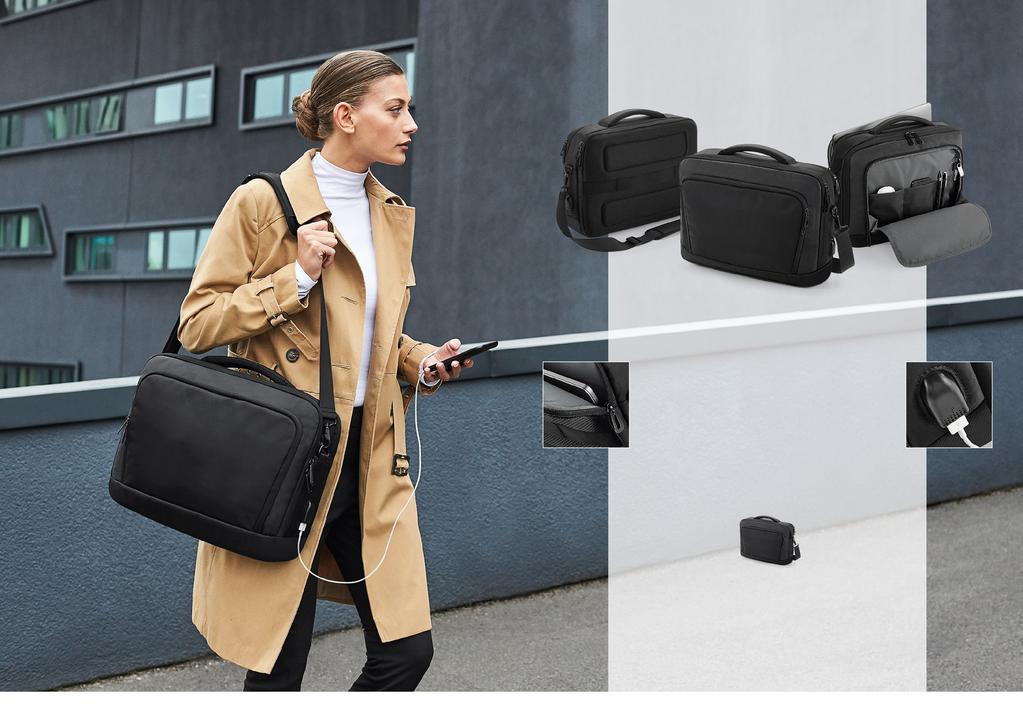 QD915 TORBA KURIERSKA PRO-TECH Z ŁADOWARKA Nylon Źakardowy / Poliester Pokryty PU (połączenie) Odczepiana metka TearAway ułatwiająca przemetkowanie Kompatybilny z laptopami do 15,6" Kieszeń na