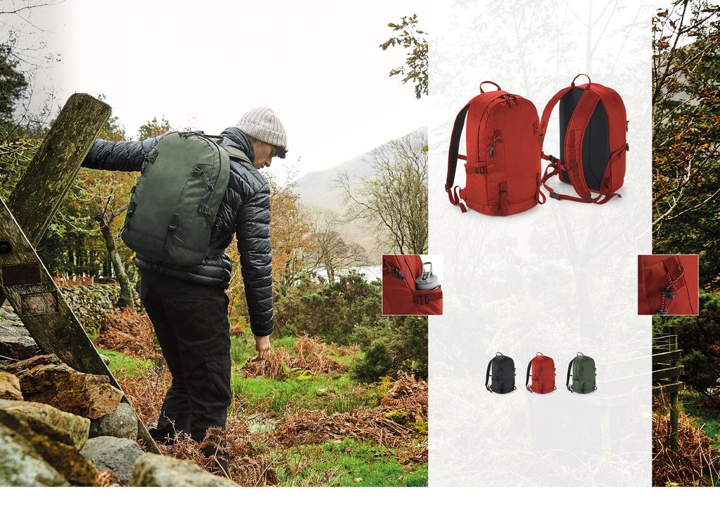 QD520 PLECAK EVERYDAY OUTDOOR 20L Poliester 600D Rip-Stop Odczepiana metka TearAway ułatwiająca przemetkowanie Klasyczny styl outdoor Uchwyty na kije do trekkingu Wewnętrzna kieszeń zamykana na zamek