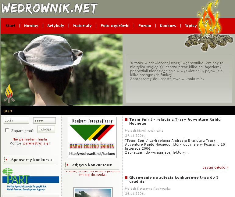 INTERNET wedrownik.net - W menu czerwonym odnośniki do poszczególnych działów serwisu. - W dziale materiały - zbiór wędrowniczych plików do pobrania.