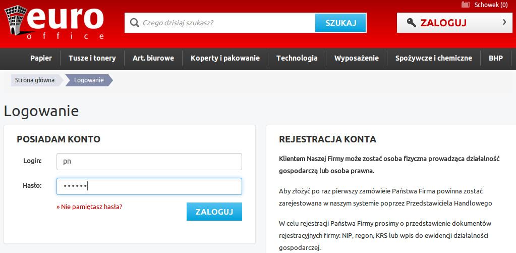 Dostęp do systemu Jakakolwiek aktywność na platformie eurooffice.biz wymaga aktywnego Konta Klienta.