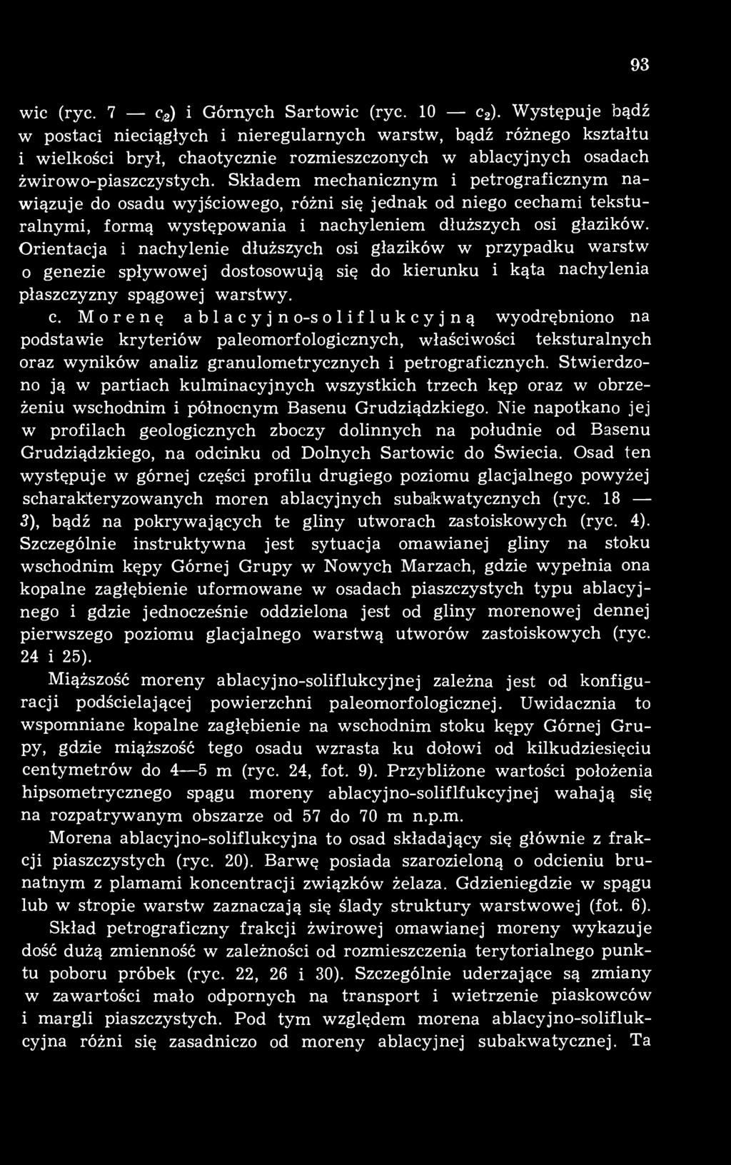 Składem mechanicznym i petrograficznym nawiązuje do osadu wyjściowego, różni się jednak od niego cechami teksturalnymi, formą występowania i nachyleniem dłuższych osi głazików.