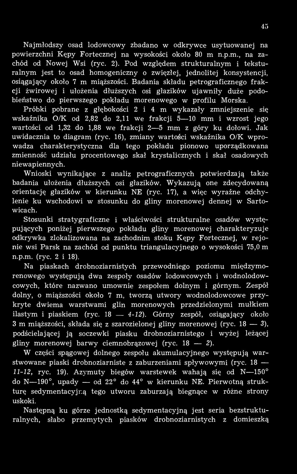 Badania składu petrograficznego frakcji żwirowej i ułożenia dłuższych osi głazików ujawniły duże podobieństwo do pierwszego pokładu morenowego w profilu Morska.