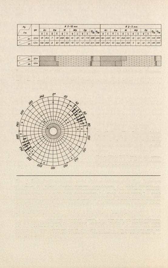 46 Rye. 16. Nowa Wieś. Skład petrograficzny gliny morenowej (objaśnienie przy ryc. 5) Nowa Wieś. Pétrographie composition of till (explanation as in fig. 5) diagramu Ryc. 17. Nowa Wieś. Diagram ułożenia głazików w glinie morenowej pokrywającej powierzchnię szczytową Kępy Fortecznej (pierwszy poziom glacjalny) Nowa Wieś.