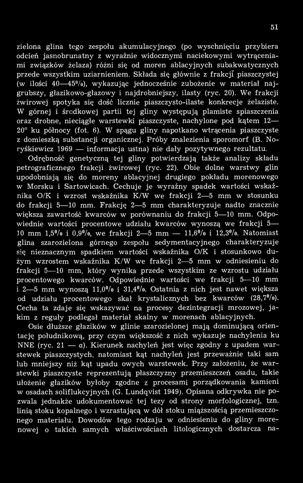 Składa się głównie z frakcji piaszczystej (w ilości 40 45%), wykazując jednocześnie zubożenie w materiał najgrubszy, głazikowo-głazowy i najdrobniejszy, ilasty (ryc. 20).