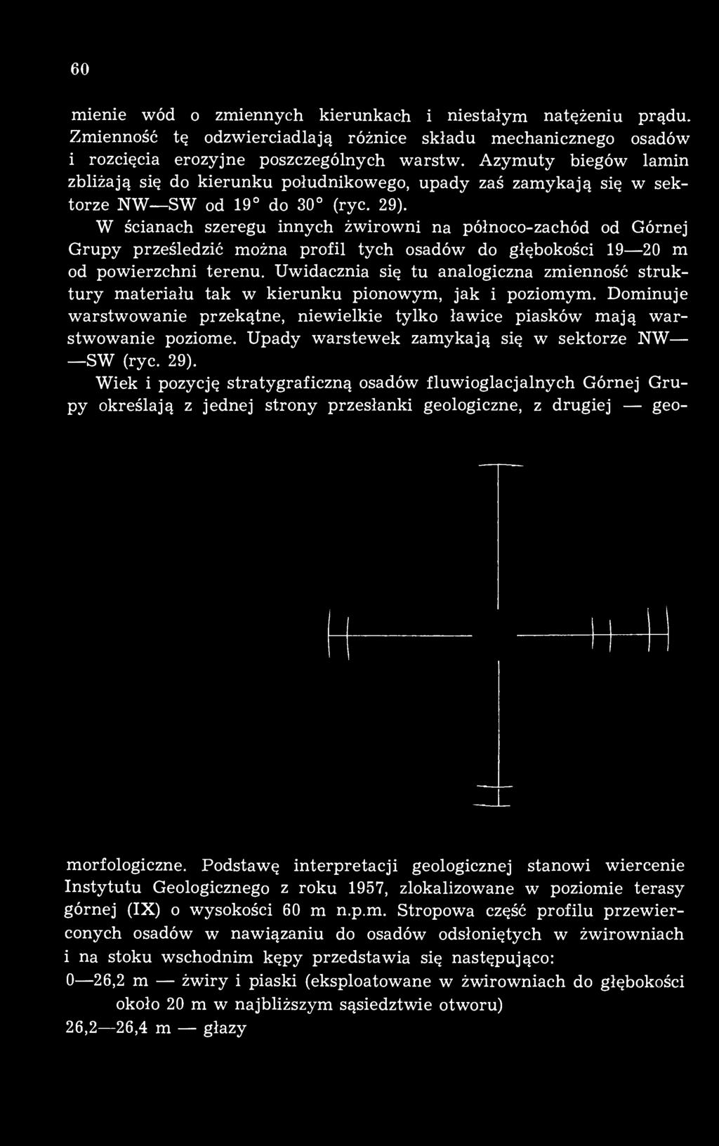 W ścianach szeregu innych żwirowni na północo-zachód od Górnej Grupy prześledzić można profil tych osadów do głębokości 19 20 m od powierzchni terenu.