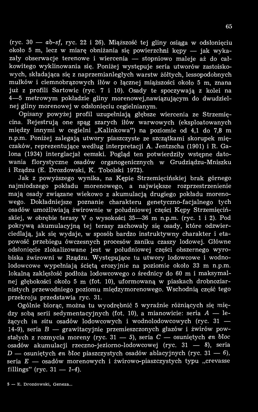 Poniżej występuje seria utworów zastoiskowych, składająca się z naprzemianległych warstw żółtych, lessopodobnych mułków i ciemnobrązowych iłów o łącznej miąższości około 5 m, znana już z profili
