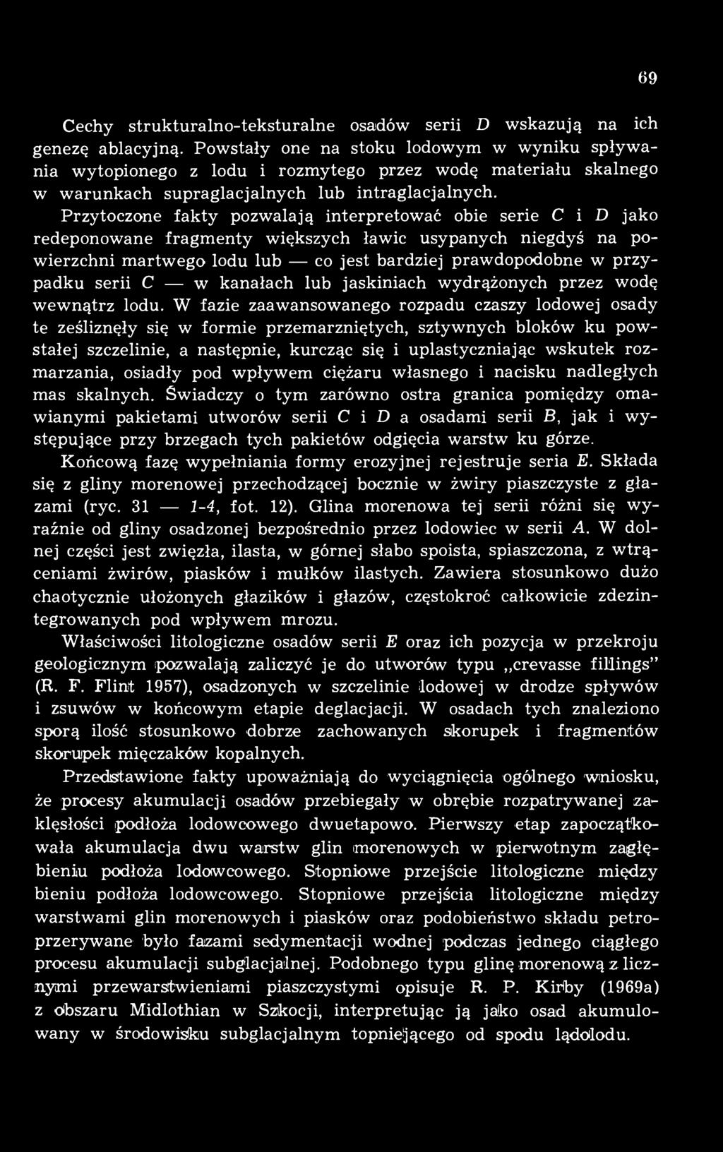 Przytoczone fakty pozwalają interpretować obie serie C i D jako redeponowane fragmenty większych ławic usypanych niegdyś na powierzchni martwego lodu lub co jest bardziej prawdopodobne w przypadku
