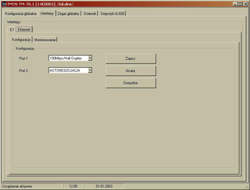 5.2.1.3. Zakładka Ethernet, Konfiguracja. Rysunek 5-8. Interfejsy Ehternet, Konfiguracja.