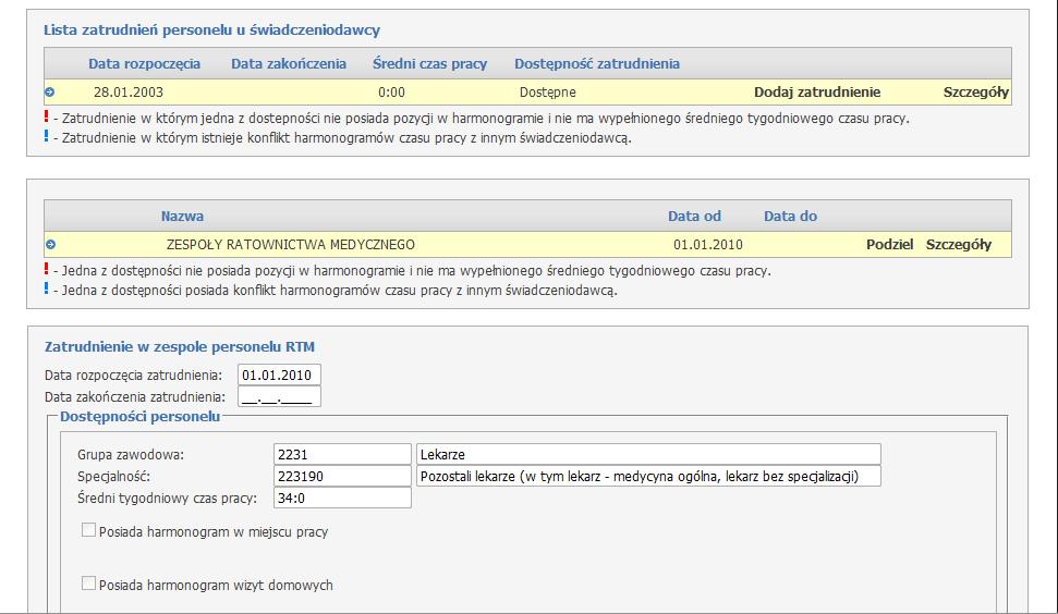 RTM 2011 EWIDENCJA POTENCJAŁU Personel zespołów RTM Zatrudnienie u