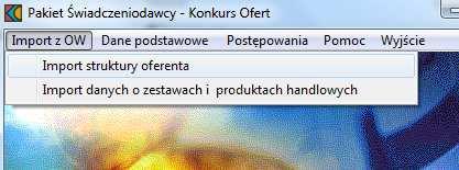 PRZYGOTOWANIE OFERTY RTM NA 2011 Po zainstalowaniu i oprogramowania świadczeniodawca i d powinien wczytać plik profilu potencjału pobrany z portalu Możliwe jest wczytanie kolejno kilku profili, tylko