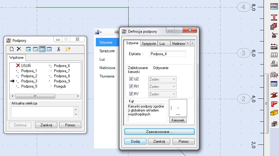 4. Rysowanie układu podstawowego podpory 2.Tworzenie nowych podpór 1.