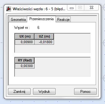 8. Odczytanie współczynników układu równań Współczynnik δ 1Δ 1. Z listy wybieramy przypadek obciążenia bł. Montażu i osiadania podpór 3.