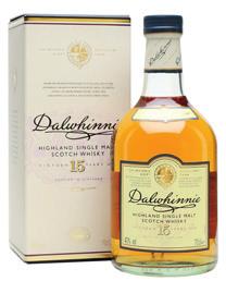 129 90 DALWHINNIE 15YO 15-letnia whisky single malt z regionu Highland, klasyczna, delikatna, słodka, z charakterystycznym aromatem dębiny, wanilii i wrzosowego miodu, owiana delikatnym