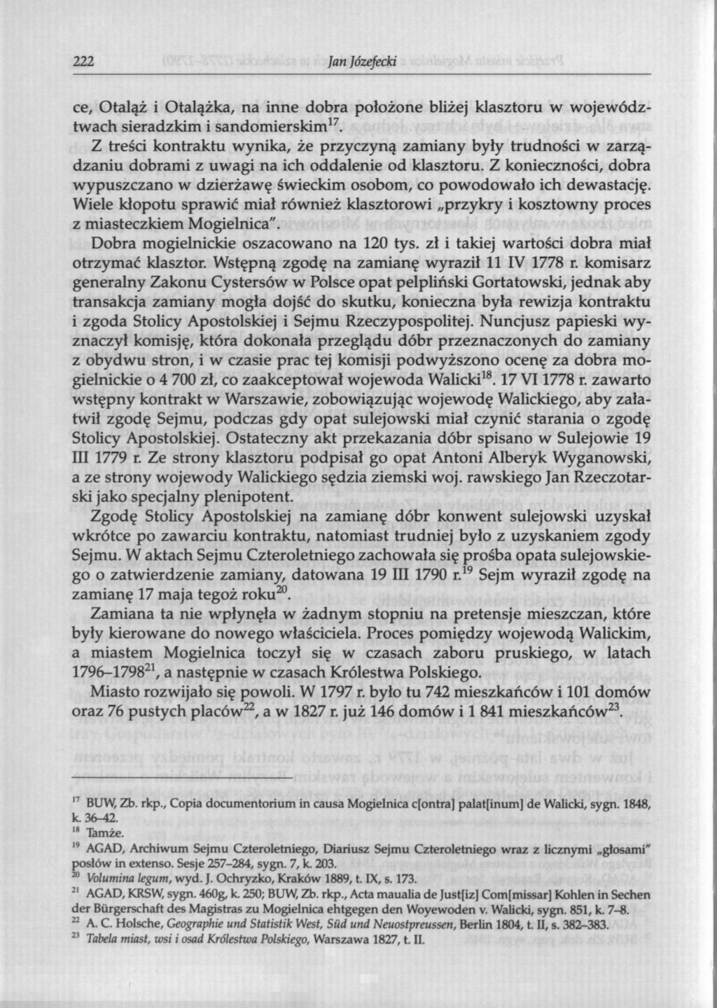 222 Jan Józefecki ce, Otaląż i Otalążka, na inne dobra położone bliżej klasztoru w województwach sieradzkim i sandomierskim 17.