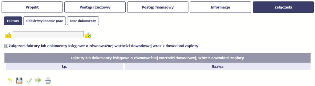 Trzeci blok Inne dokumentyjest przeznaczony na pozostałe dokumenty, których wymaga od Ciebie instytucja, np. wyciągi z rachunków bankowych czy raporty z systemów księgowo-finansowych.