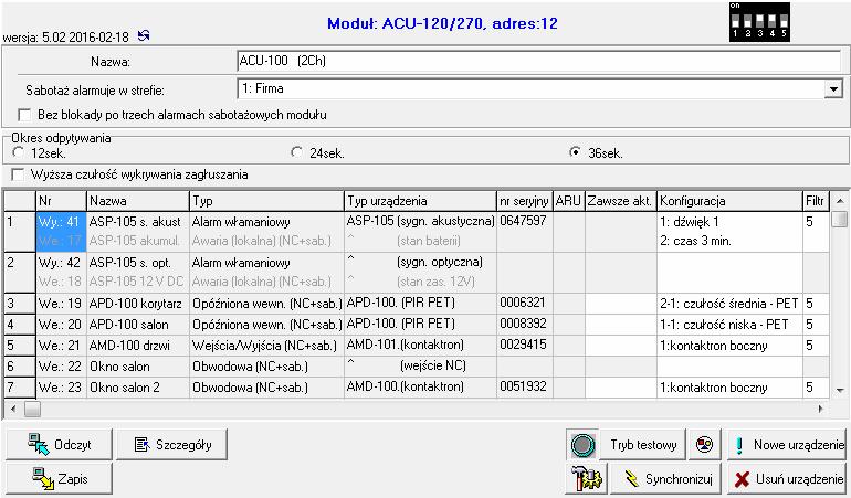 12 ACU-120 SATEL INTEGRA / INTEGRA Plus ACU-120 wejścia wyjścia L.p.