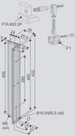 AKCESORIA FTA600 DF DODATKOWE AKCESORIA KONSOLA K103 : Monta nawierzchniowy na boku prostopad³ym do zawiasów w oknie rozwiernym do wewn¹trz. K¹townik 422 mm do monta u FTA 600 DF na ramie okna.