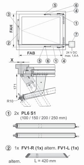 RWA1050-TE 2x PL6 S1 + FV1-R (1x) + USKM DANE DO ZAMÓWIENIA Elementy Numer produktu 2x PL6 S1 (cena za napêd) PL6-100 (FAB min. 510 mm) 562010 PL6-150 (FAB min. 600 mm) 562015 PL6-200 (FAB min.