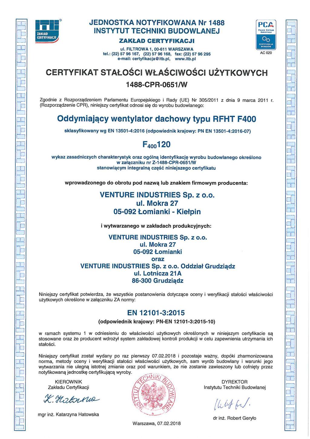 Wentylatory dachowe RFHT (dok.