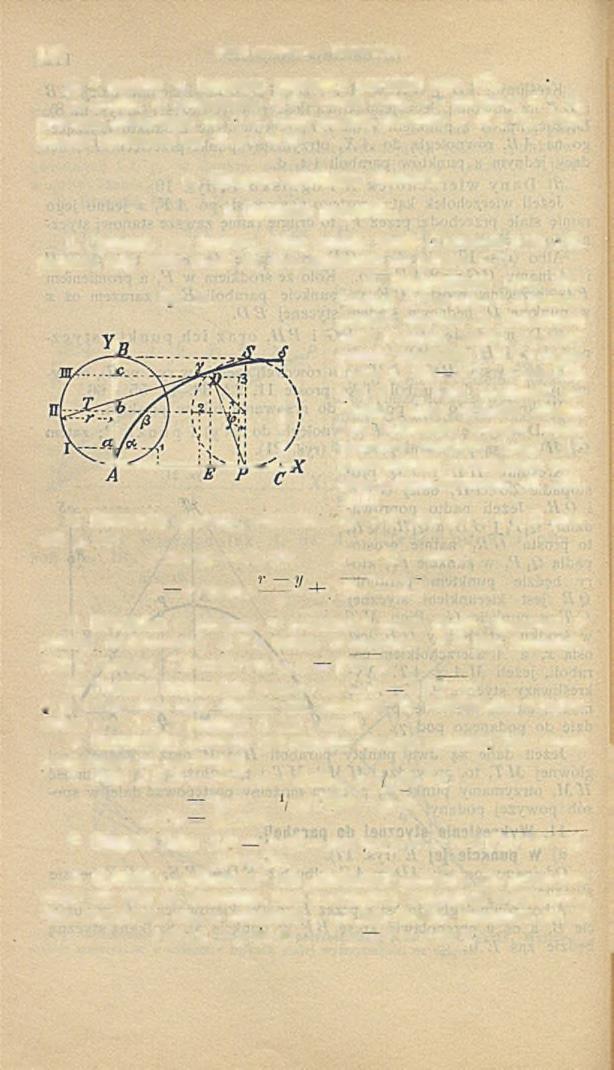 112 Dział pierwszy. Matematyka. 0) 1 punktu Q, leżącego zewnątrz paraboli (rys. 17). Ze środka Q promieniem Q F zakreśl koto, a z punktów U i B, prowadź rów nolegle do.