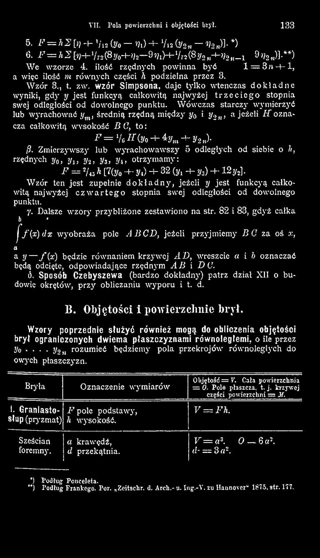 Zm ierzyw szy lub w yrach o w aw szy 5 odległych od siebie o h, rzędnych y0, ylt y 2, y3, y (, otrzym am y: F = 7 «h [7 (y0 -+- y4) -t- 32 (y, h - y3) +- 1 2 y J.