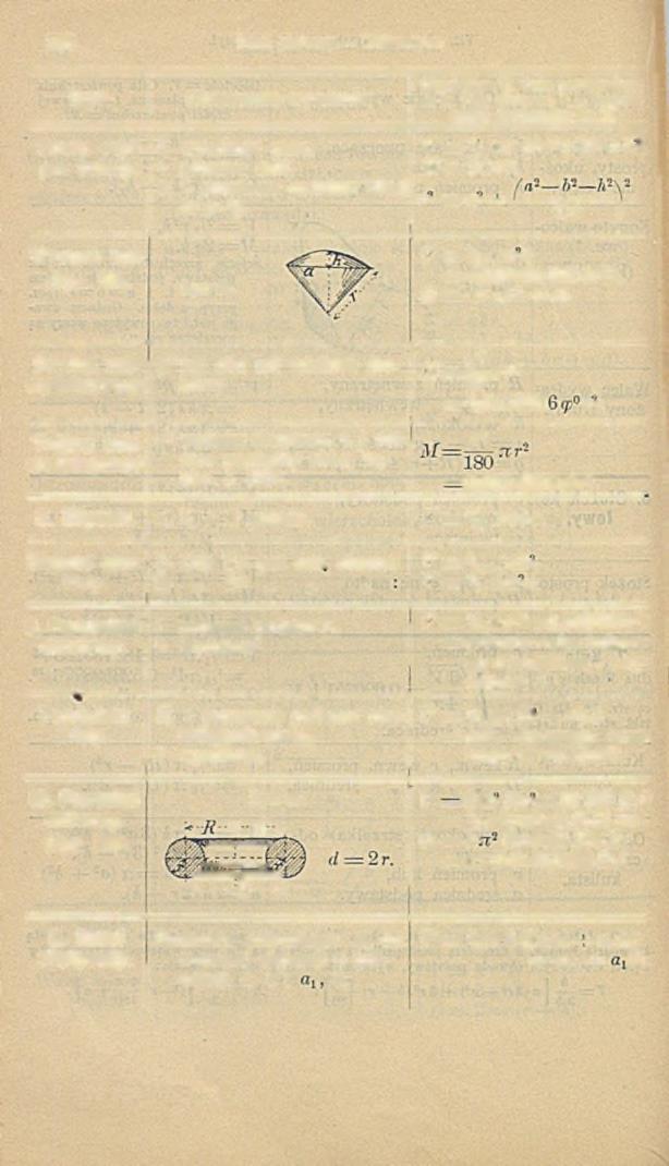 136 Dział pierwszy. Matematyka. B ryla Oznaczenie wymiarów Objętość == r. Cała powierzchnia = 0. Pole płaszcza, t. j. krzywej części powierzchni = X Strefa, czyli pas kulisty.