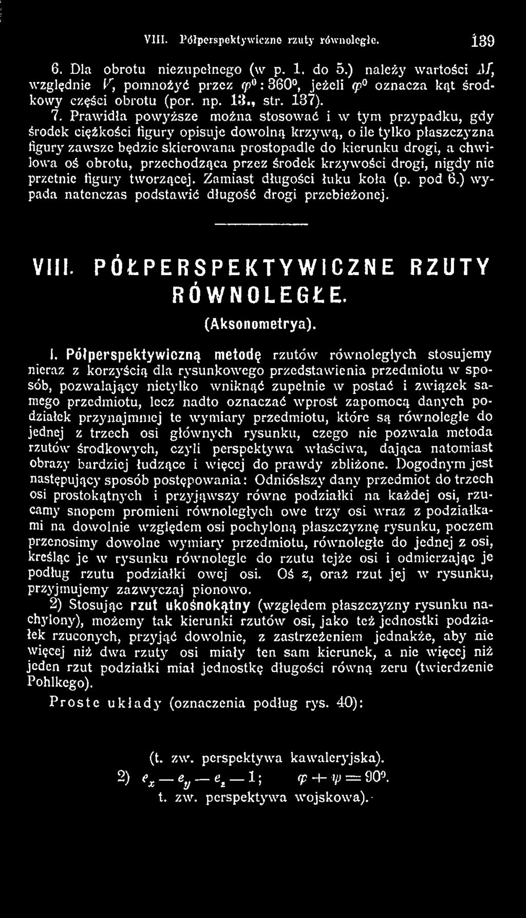 VIII. PÓŁPERSPEKTYWiCZNE RZUTY RÓWNOLEGŁE. (Aksononietrya). I.