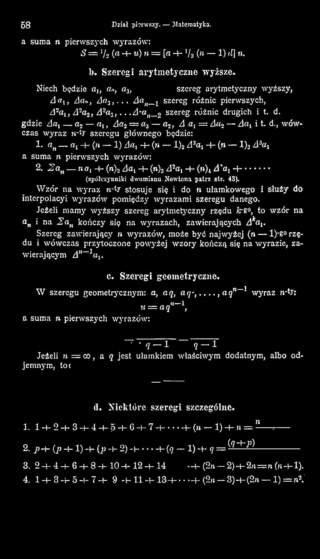 W zór na w yraz n-ty stosuje się i do n ułam kow ego i służy do interpolacyi w yrazów pom iędzy w yrazam i szeregu danego.