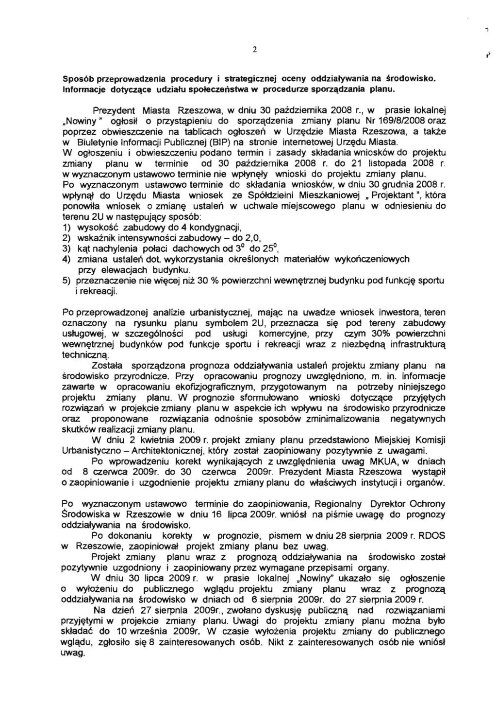 2 ~ Spos6b przeprowadzenla procedury i strategicznej oceny oddziatywania na srodowisko. Infonnacje dotycz\ce udzialu spoleczeristwa w procedurze sporz\dzania planu.