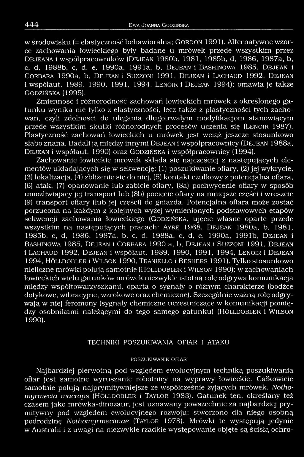 1990a, 199la, b, D e j e a n i B a s h in g w a 1985, D e j e a n i C o r b a r a 1990a, b, D e je a n i S u z z o n i 1991, D e j e a n i La c h a u d 1992, D e j e a n i współaut.