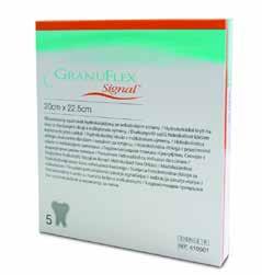 M - Moisture - Wilgotne środowisko rany Granuflex Signal Nowoczesny opatrunek zbudowany z 3 hydrokoloidów (karboksymetyloceluloza sodowa, pektyna, żelatyna).