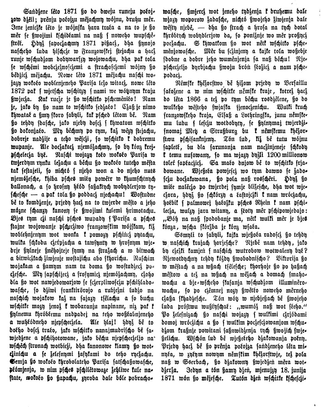 Sandjene tito 1871 ßo do dweju runeju pokojzow d M ; prinju pokojzu mijachmy wöjnu, druhu mir.