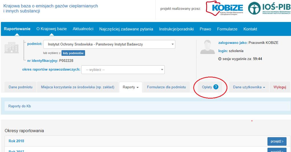 Korzystanie z zakładki Opłaty jest dobrowolne. Wygenerowany w systemie wykaz opłatowy nie jest automatycznie przekazywany do organu właściwego w sprawach opłat.