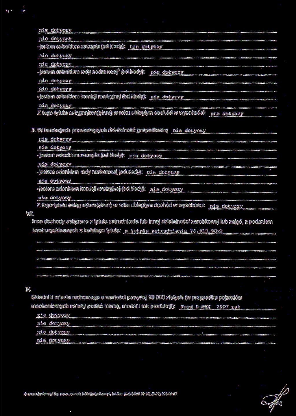 -jestem członkiem zarządu (od kiedy): -jestem członkiem rady nadzorczej 3 (od kiedy): -jestem członkiem komisji rewizyjnej (od kiedy): Z tego tytułu osiągnąłem(ęłam) w roku ubiegłym dochód w