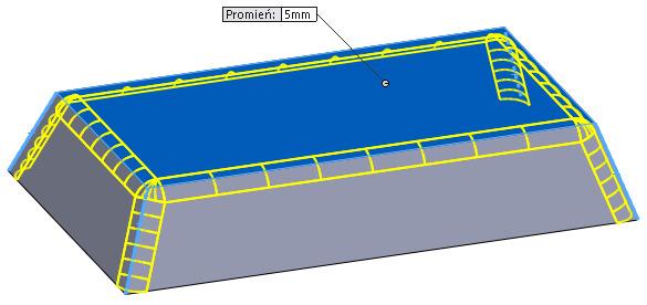 Zaokrąglenie Część krawędzi Zaokrąglimy promieniem 5 mm, rys.