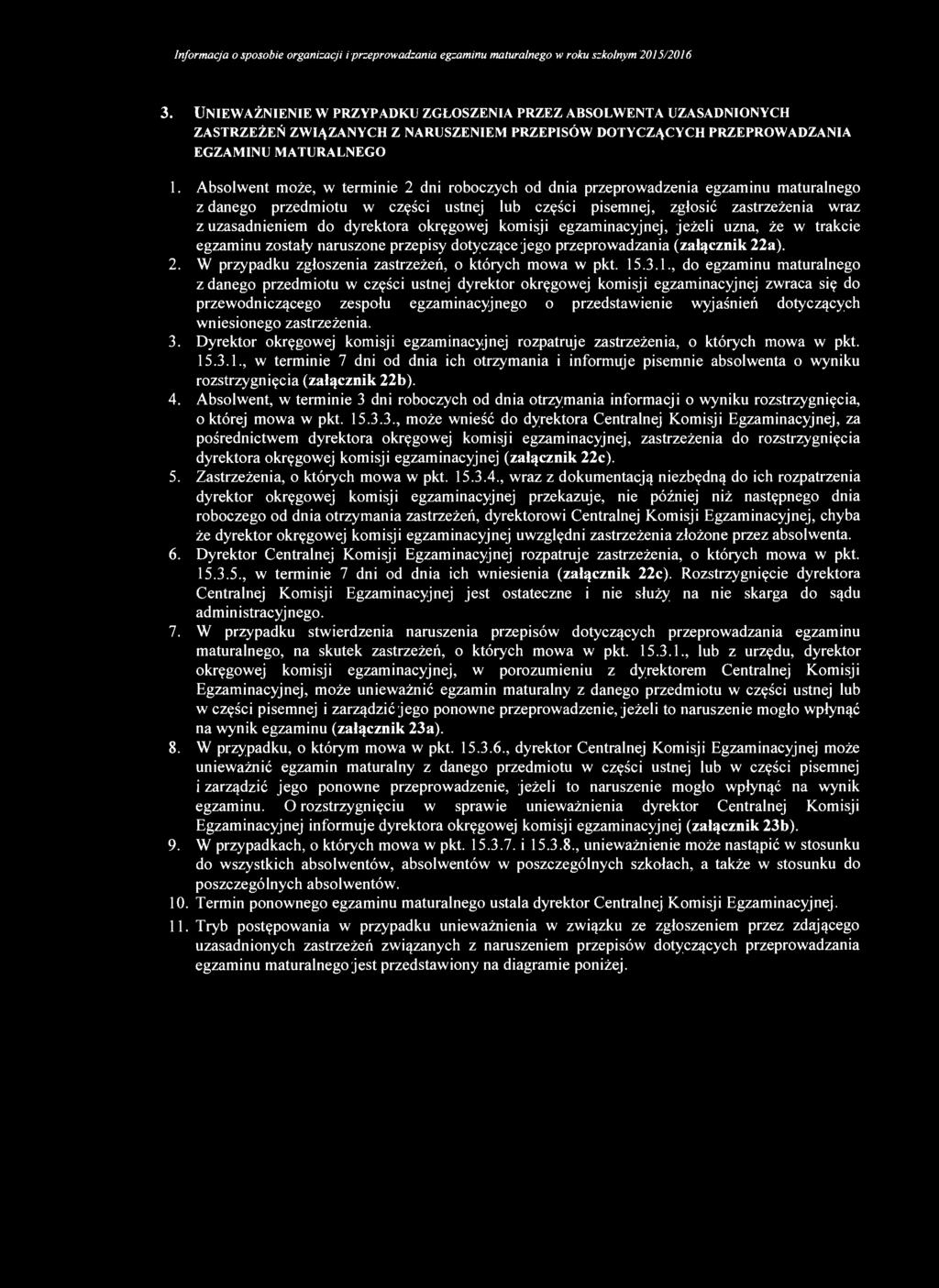 Absolwent może, w terminie 2 dni roboczych od dnia przeprowadzenia egzaminu maturalnego z danego przedmiotu w części ustnej lub części pisemnej, zgłosić zastrzeżenia wraz z uzasadnieniem do dyrektora