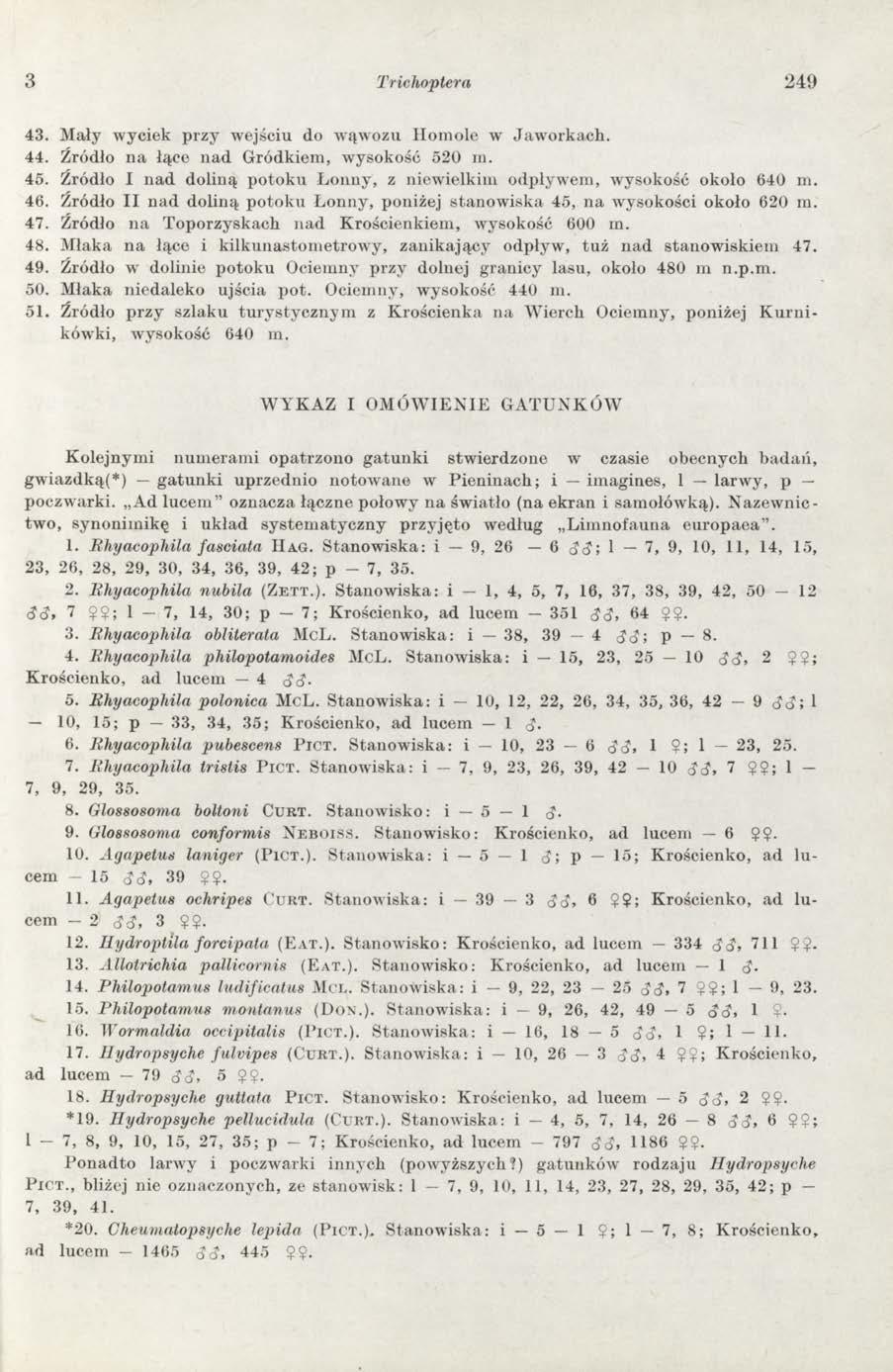 3 Trichoptera 249 43. Mały wyciek przy wejściu do wąwozu Homole w Jaworkach. 44. Źródło na łące nad Gródkiem, wysokość 520 m. 45.