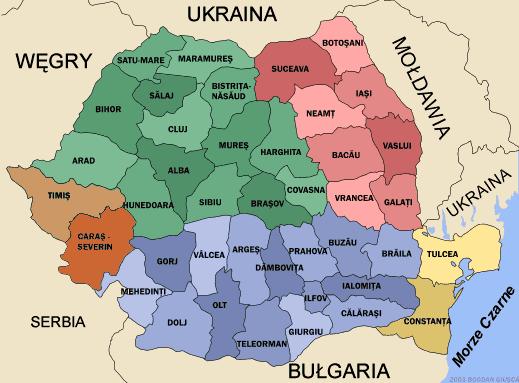 PODZIAŁ ADMINISTRACYJNY Rumunia dzieli się na 41 okręgów oraz jedno miasto wydzielone Bukareszt.